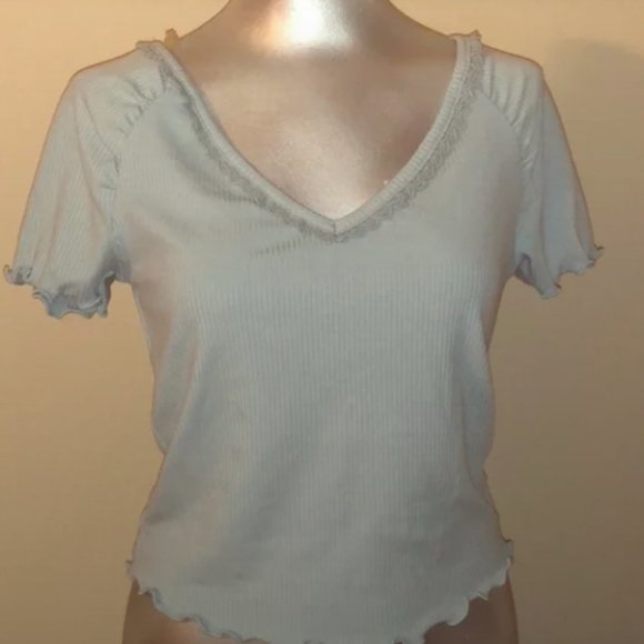 White and Pastel Light Blue Ribbon Shirt Medium American Rag - Picture 10 of 13